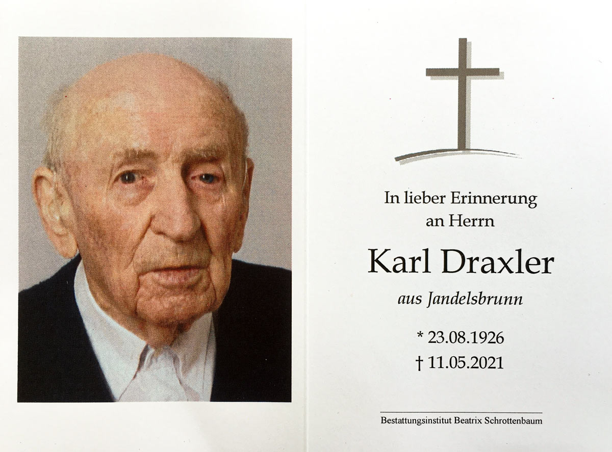 Bild zum  Gedenken an die verstorbenen Kameraden - Karl Draxler