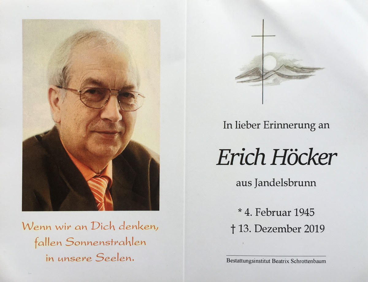 Bild zum Gedenken an die verstorbenen Kameraden - Erich Höcker