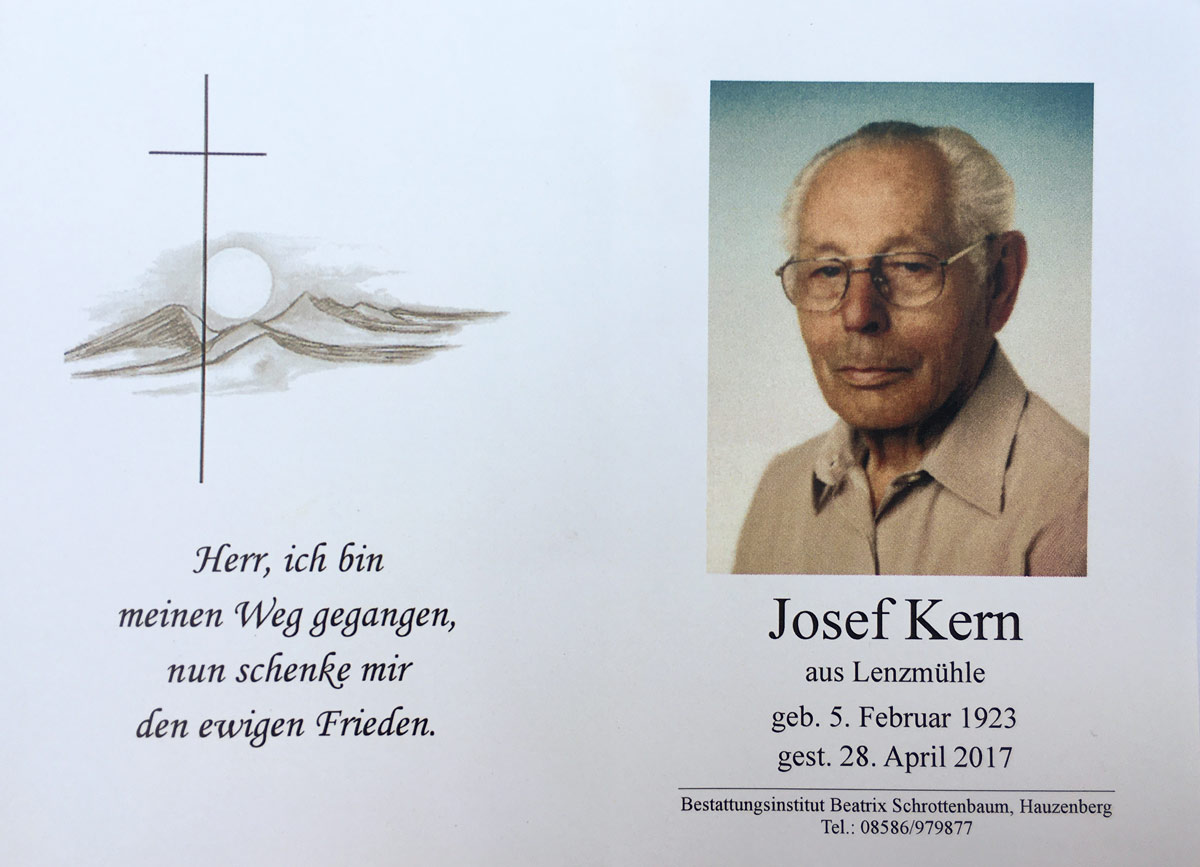 Bild zum Gedenken an die verstorbenen Kameraden - Josef Kern