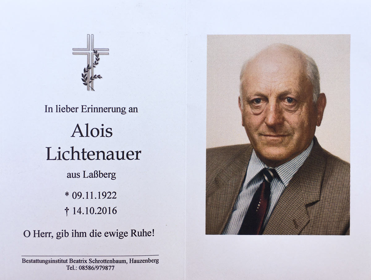 Bild zum Gedenken an die verstorbenen Kameraden - Alois Lichtenauer