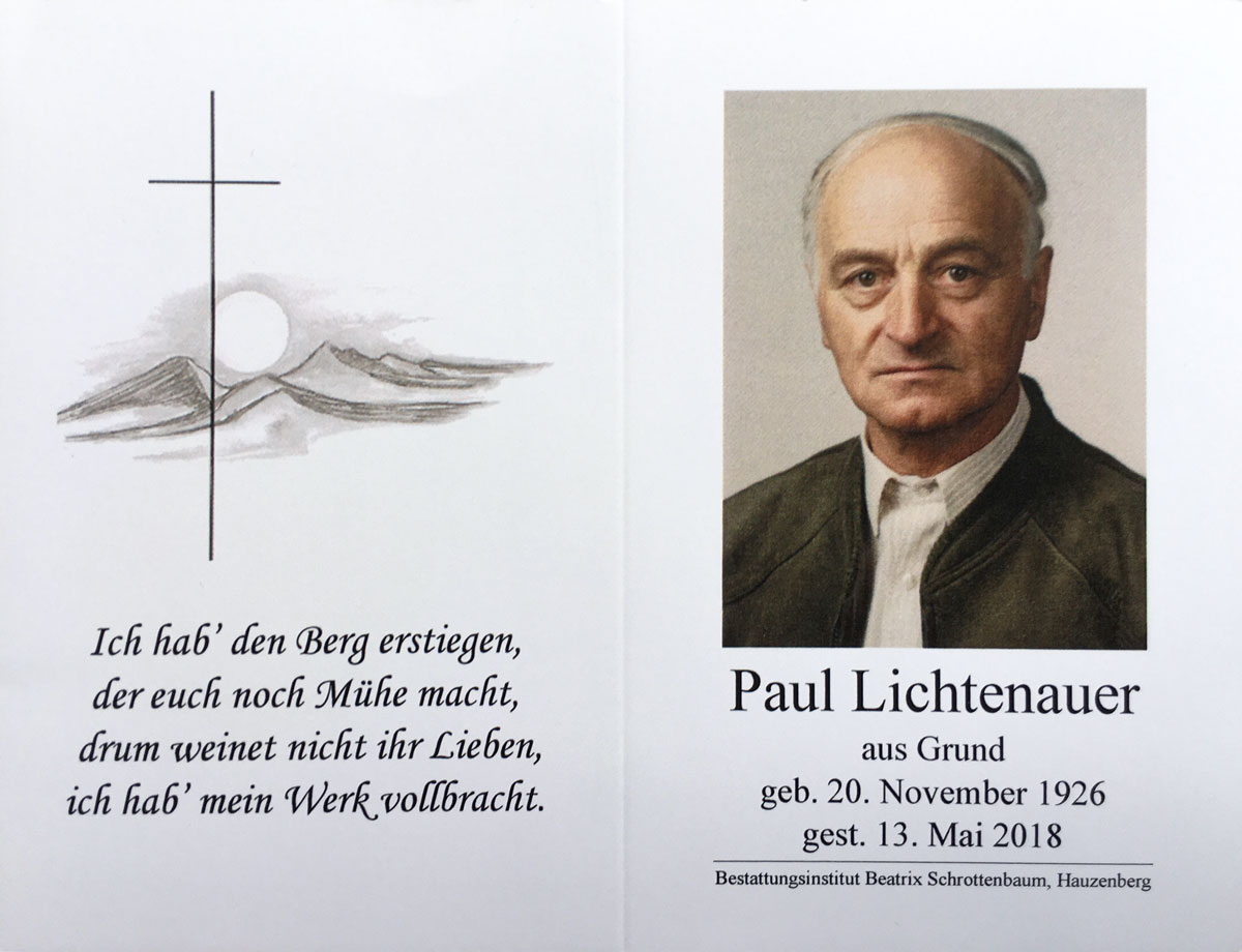 Bild zum Gedenken an die verstorbenen Kameraden - Paul Lichtenauer