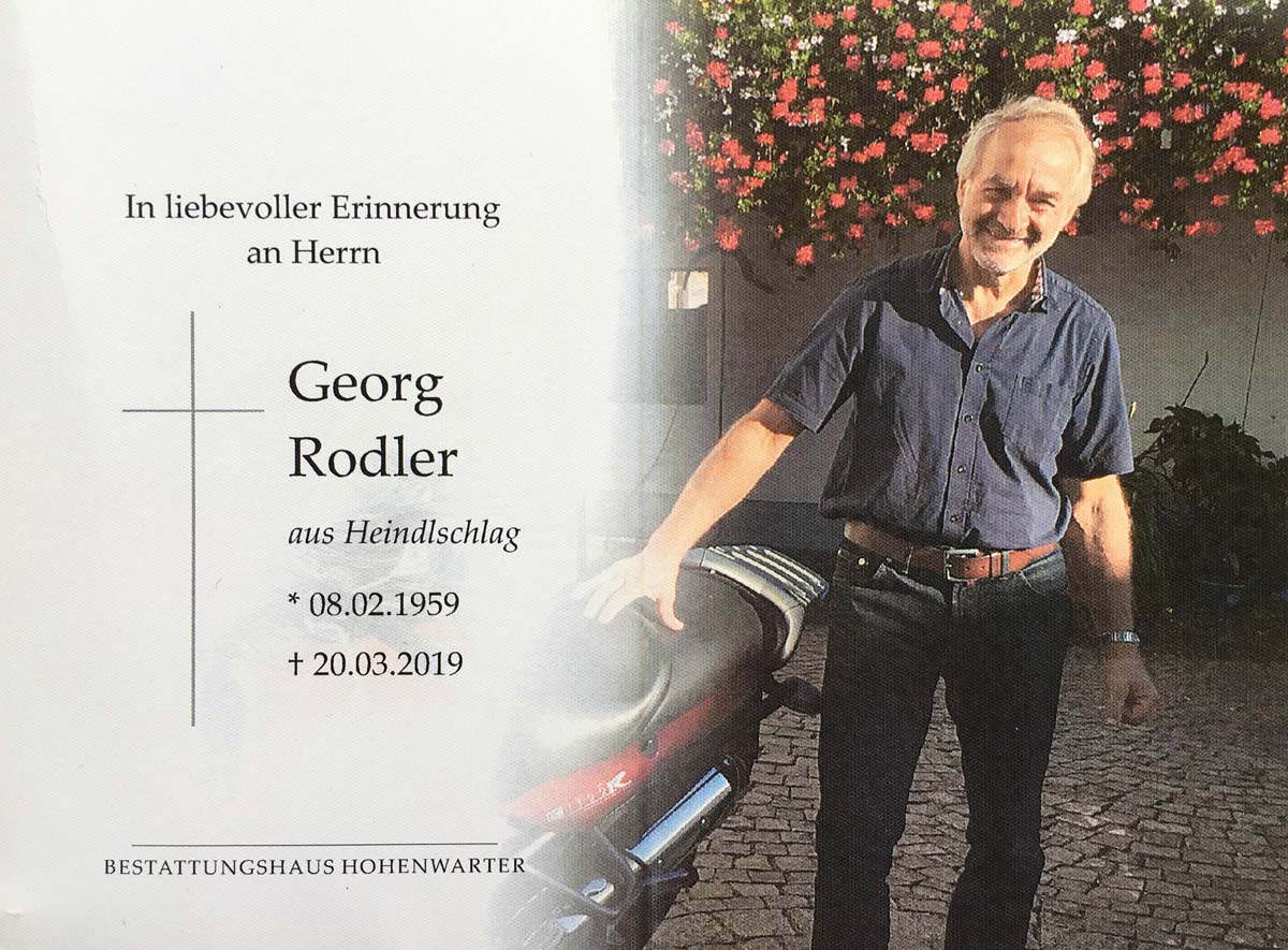 Bild zum Gedenken an die verstorbenen Kameraden - Georg Rodler