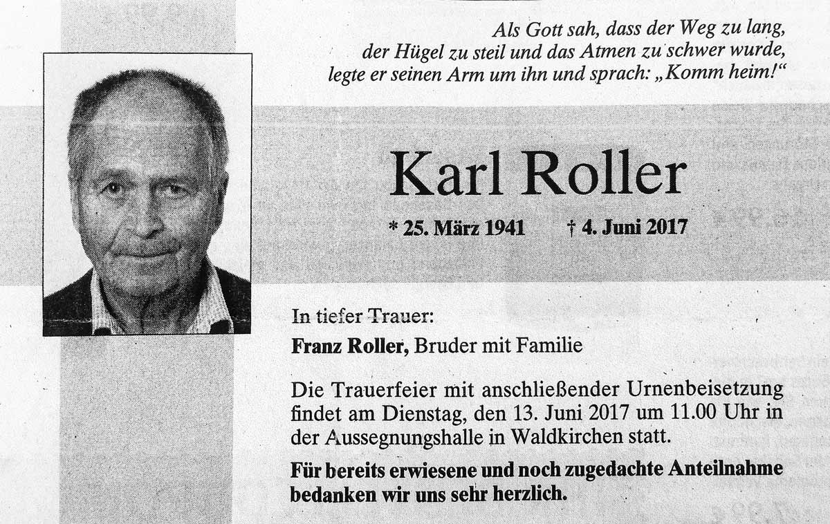 Bild zum Gedenken an die verstorbenen Kameraden - Karl Roller