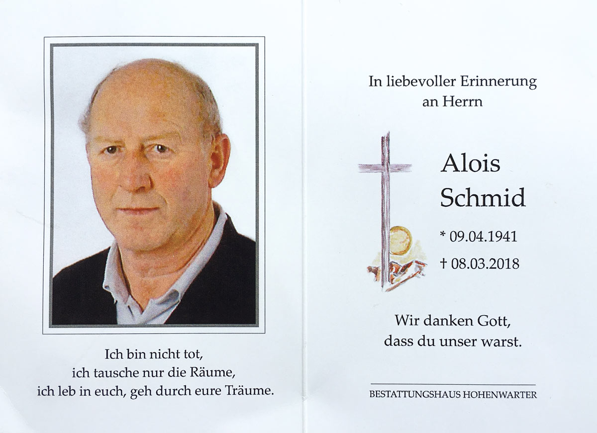 Bild zum Gedenken an die verstorbenen Kameraden - Alois Schmid