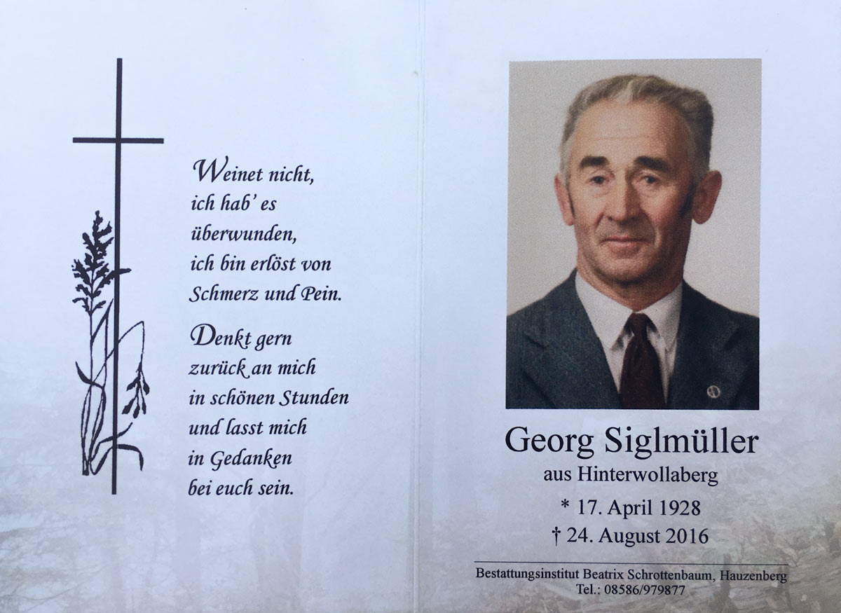 Bild zum Gedenken an die verstorbenen Kameraden - Georg Siglmüller