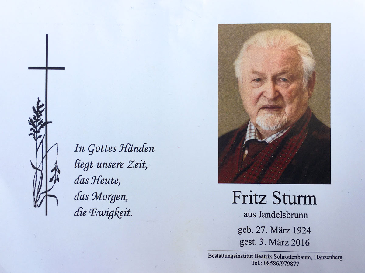 Bild zum Gedenken an die verstorbenen Kameraden - Fritz Sturm
