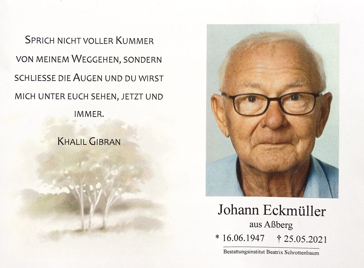 Bild zum Gedenken an die verstorbenen Kameraden - Johann Eckmüller